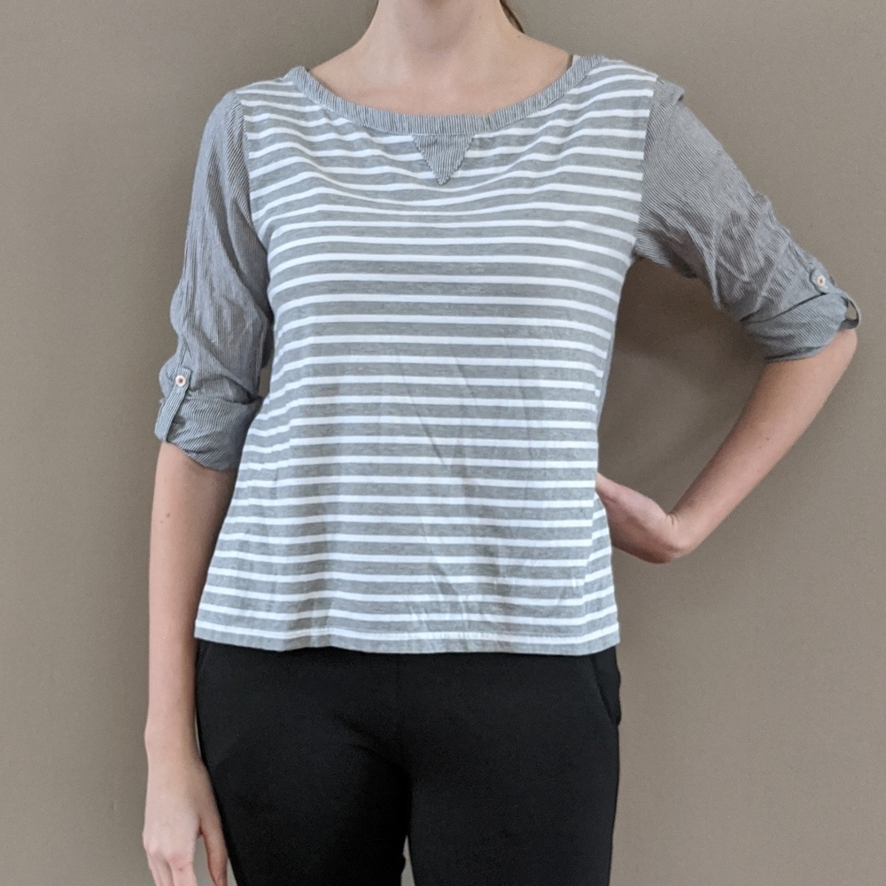 Anthropologie Postcard Brand Gray Striped Top